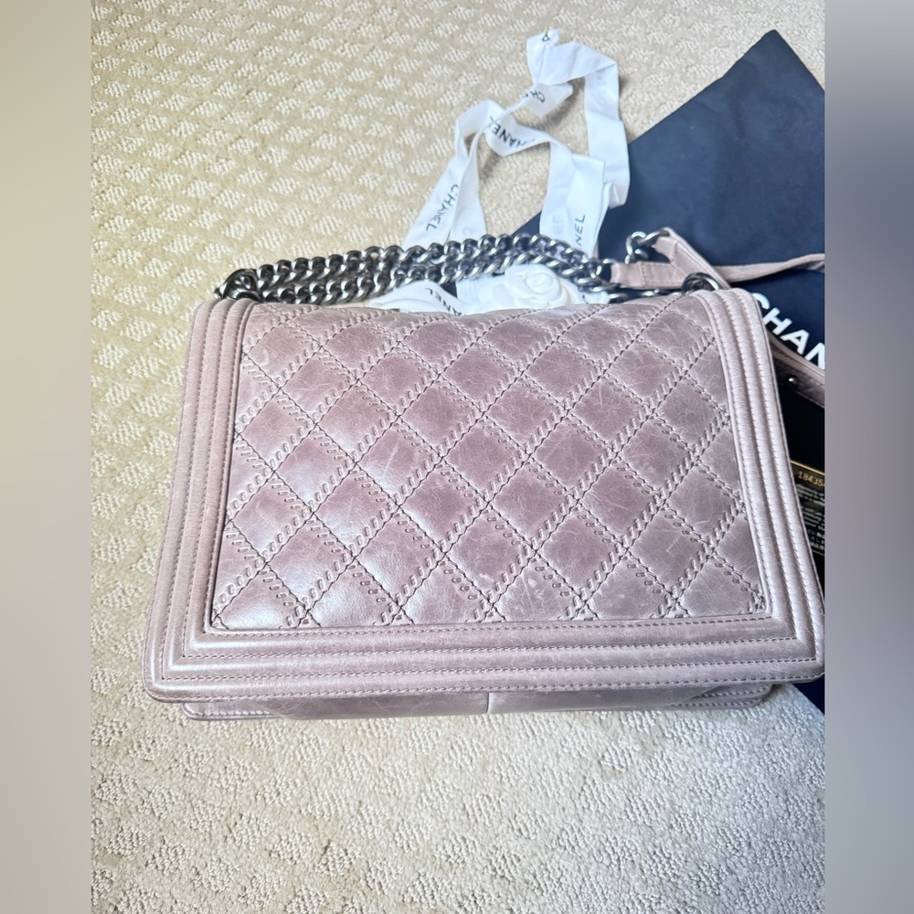 CHANEL Quilted Large Tan Bag with Chain Strap - Picture 6 of 16